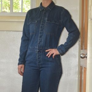 Jumpsuit: Denim Buttonup Collar Petite Long-Sleeve